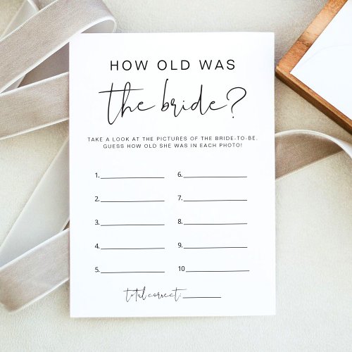 ADELLA How Old Was the Bride Bridal Shower Game Invitation