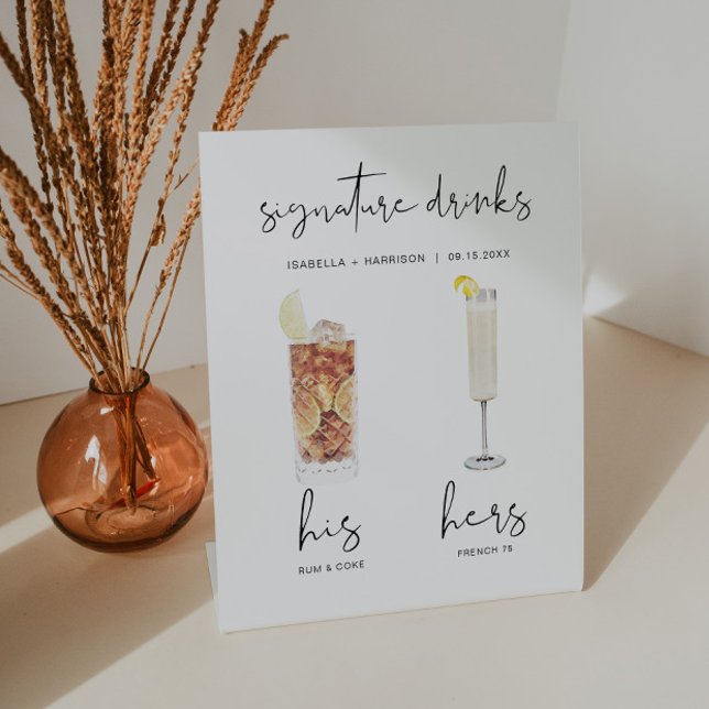 ADELLA Minimal Watercolor Cocktail Signature Drink Pedestal Sign (Creator Uploaded)