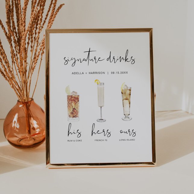 ADELLA Minimal Watercolor Cocktail Signature Drink Poster (Creator Uploaded)