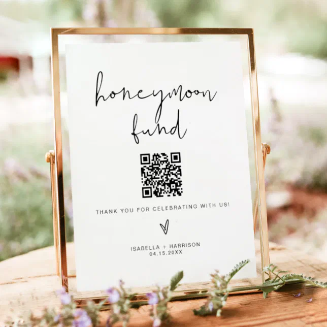 ADELLA Minimalist Honeymoon Fund Wedding Sign | Zazzle