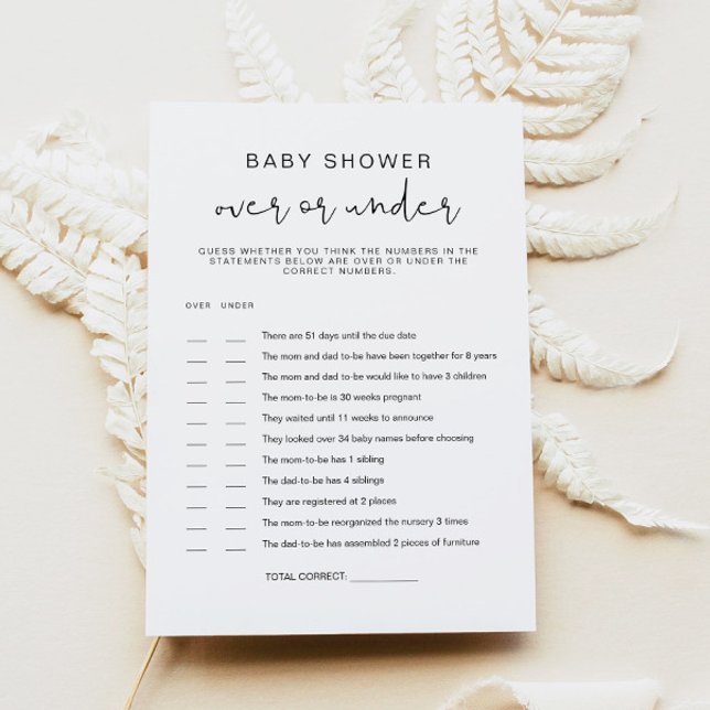 ADELLA Minimalist Over Under Baby Shower Game Card (Creator Uploaded)