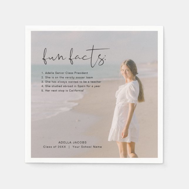 ADELLA Modern Minimal Fun Facts Graduation Party Napkins (Front)