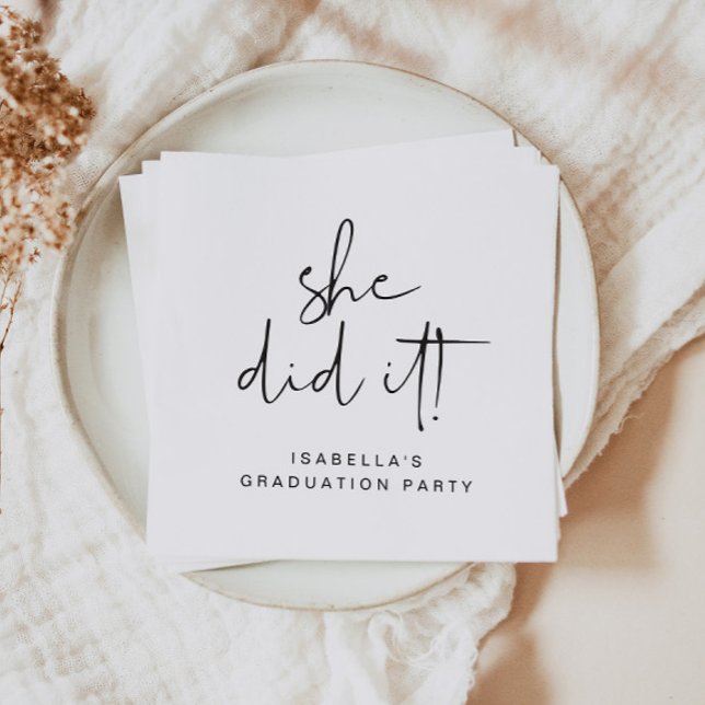 ADELLA Modern Minimal She Did It Graduation Party Napkins (Creator Uploaded)