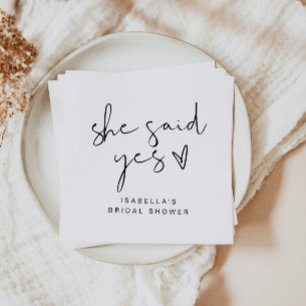 ADELLA Modern Minimal She Said Yes Bridal Shower Napkins