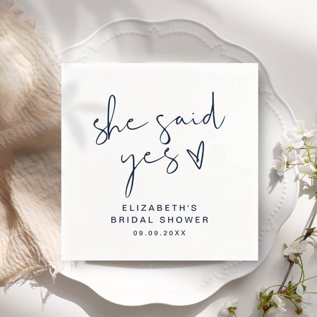 ADELLA Modern Minimal She Said Yes Bridal Shower Napkins (Creator Uploaded)