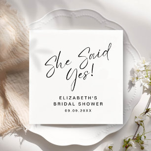 ADELLA Modern Minimal She Said Yes Bridal Shower Napkins
