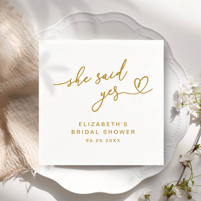 ADELLA Modern Minimal She Said Yes Bridal Shower Napkins (Creator Uploaded)