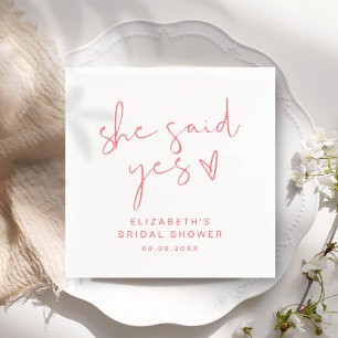 ADELLA Modern Minimal She Said Yes Bridal Shower Napkins