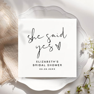 ADELLA Modern Minimal She Said Yes Bridal Shower Napkins
