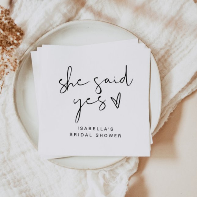 ADELLA Modern Minimal She Said Yes Bridal Shower Napkins (Creator Uploaded)