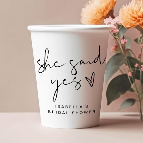 ADELLA Modern Minimal She Said Yes Bridal Shower Paper Cups
