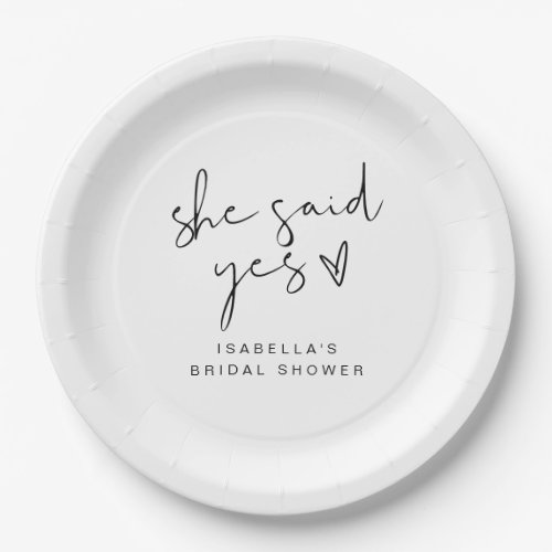 ADELLA Modern Minimal She Said Yes Bridal Shower Paper Plates