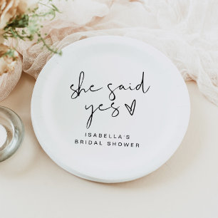ADELLA Modern Minimal She Said Yes Bridal Shower Paper Plates
