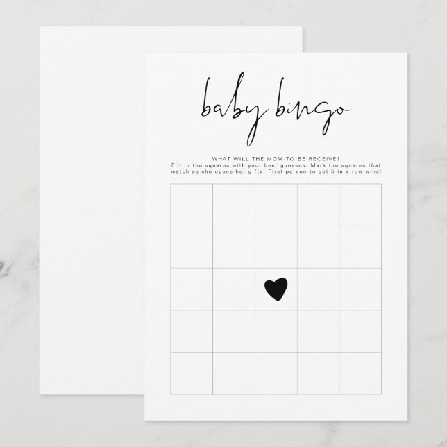 ADELLA Modern Minimalist Baby Shower Bingo Game  Invitation (Front/Back)