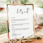ADELLA- Modern Minimalist Let's Eat Dinner Menu Poster<br><div class="desc">This menu features an edgy handwritten font and modern minimalist design. Easily edit *most* wording to match your needs. This menu makes the perfect addition to your simple contemporary or bohemian baby shower, bridal shower, wedding, retirement or any other event! This table menu features a simple white and black color...</div>