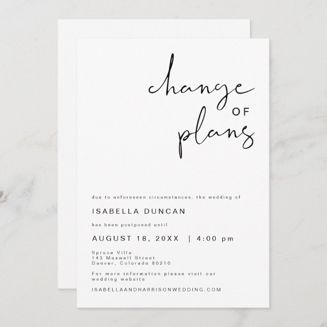 ADELLA Modern Minimalist Wedding Change of Plans Invitation (Front/Back)