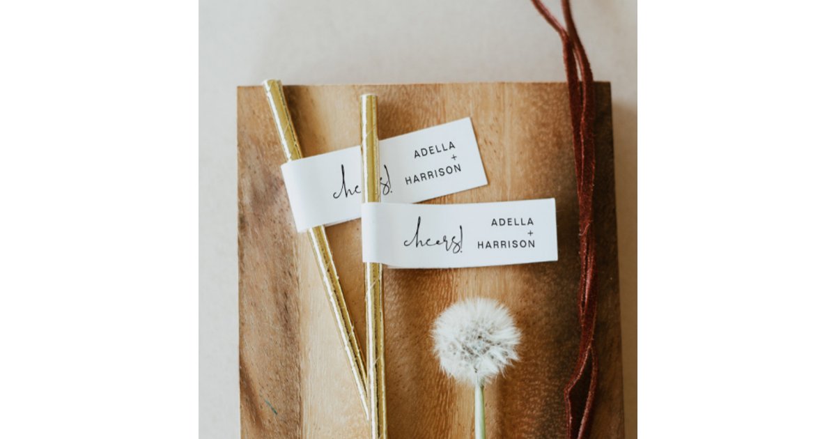 Wrapped Around Tag Sticker ADELLA Modern Minimalist Wedding Straw Flag Tag Wrap Around Label | Zazzle