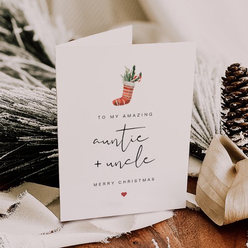 ADELLA Modern Stocking Auntie and Uncle Christmas Holiday Card