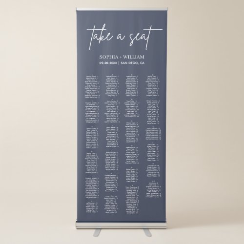 ADELLA Navy Blue Minimalist Wedding Seating Chart Retractable Banner