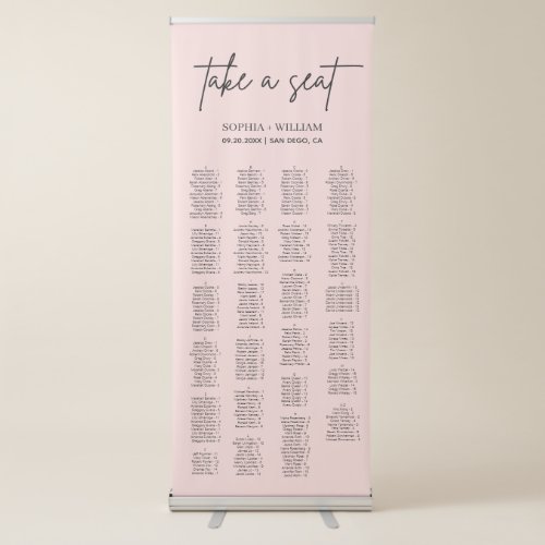 ADELLA Pink Blush Minimalist Wedding Seating Chart Retractable Banner