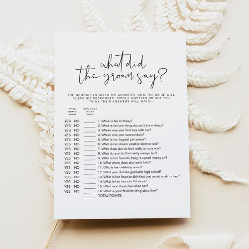 ADELLA Simple What Did The Groom Say Bridal Game Invitation