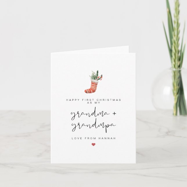 ADELLA Stocking 1st Christmas Grandma Grandpa Holiday Card (Front)
