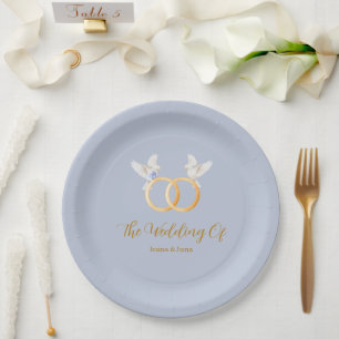 ADELLE Simple Dusk Blue Couple Wedding Paper Plates