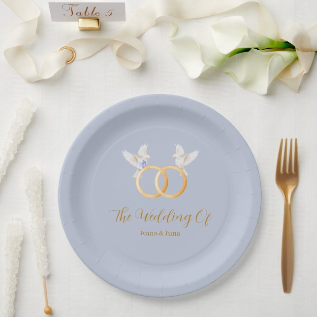 ADELLE Simple Dusk Blue Couple Wedding Paper Plates (Wedding)