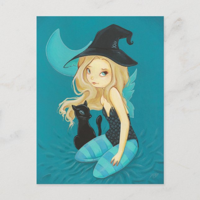 Adellia - Goth fairy witch black cat postcard (Front)