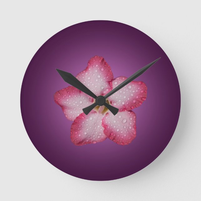 Adenium Pink Flower Flora Gradient Violet Round Clock (Front)