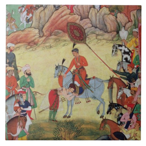 Adham Khan paying homage to Akbar at Sarangpur Ce Tile