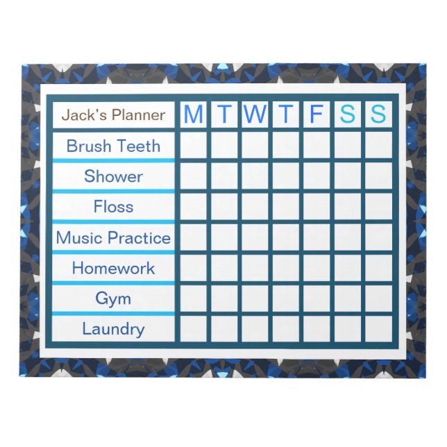 ADHD ADD Boy’s Men’s Weekly Checklist Planner Notepad (Front)