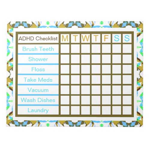 ADHD ADD Girls Womens Weekly Checklist Reminder Notepad