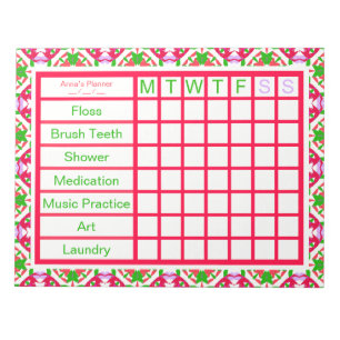 ADHD ADD Girl’s Women’s Weekly Checklist Reminder Notepad