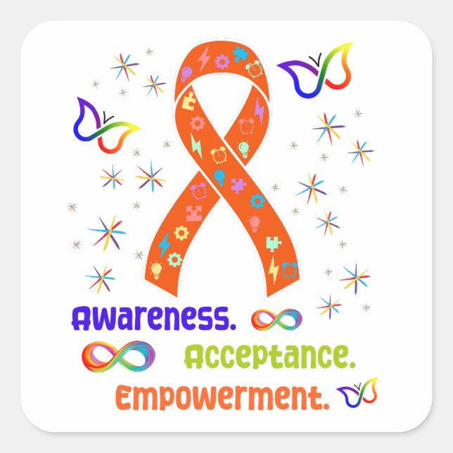 ADHD Advocacy Ribbon Square Sticker (Front)