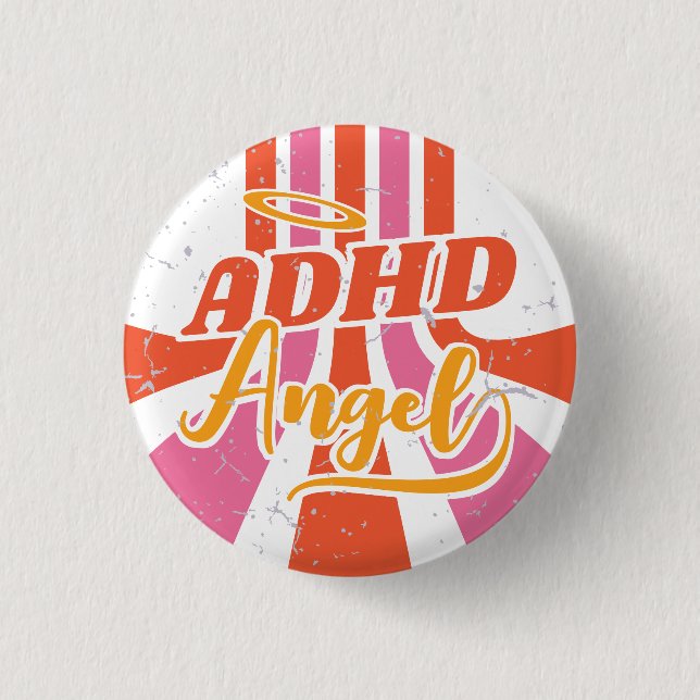 ADHD Angel Cute Retro Mental Health Button (Front)