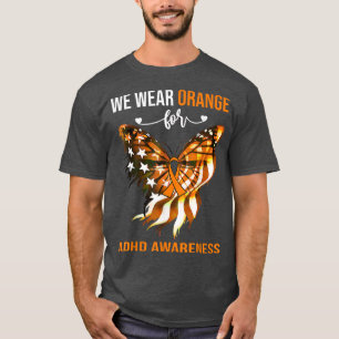 ADHD Awareness 4th July Orange Butterfly T-Shirt