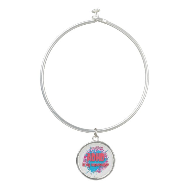 ADHD Awareness Bangle Bracelet With Round Charm (Front)