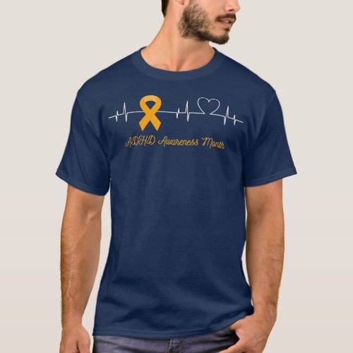 ADHD Awareness Month Orange Ribbon Heartbeat  T_Shirt