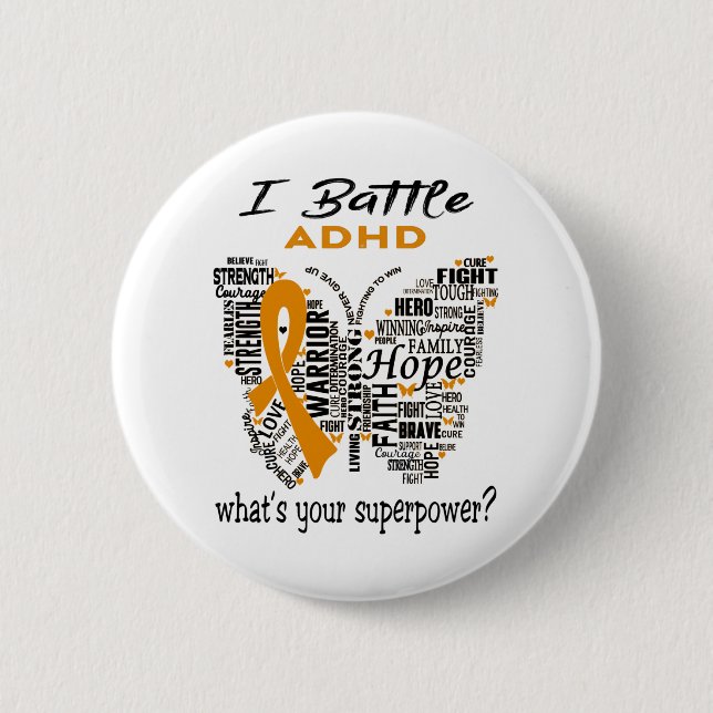 ADHD Awareness Month Ribbon Gifts Button (Front)