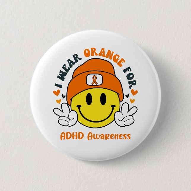 ADHD Awareness Ribbon Support Gifts Button (Front)