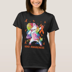 ADHD awareness unicorn dabbing orange ribbon T-Shirt
