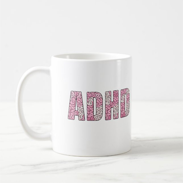 ADHD Brain Letters - Pink & Beige Anatomy Text Art Coffee Mug (Left)