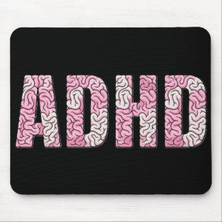 ADHD Brain Letters - Pink & Beige Anatomy Text Art Mouse Pad