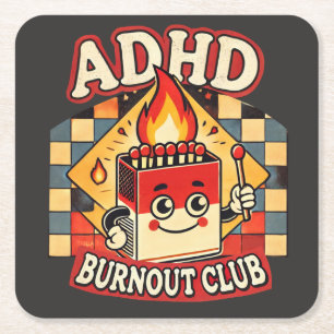 adhd burnout club square paper coaster