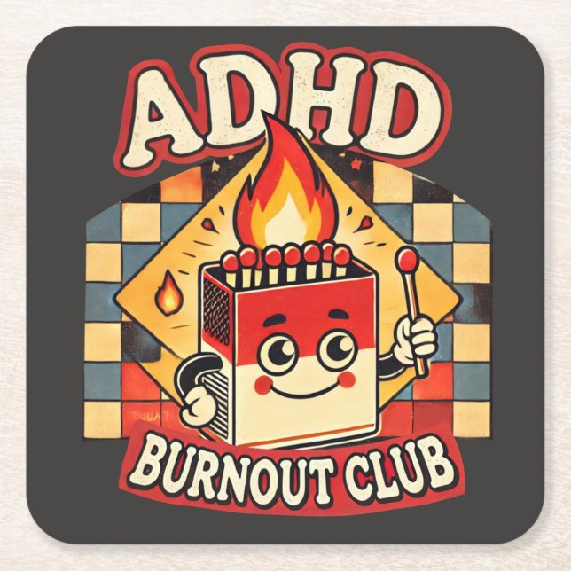 adhd burnout club  square paper coaster (Front)