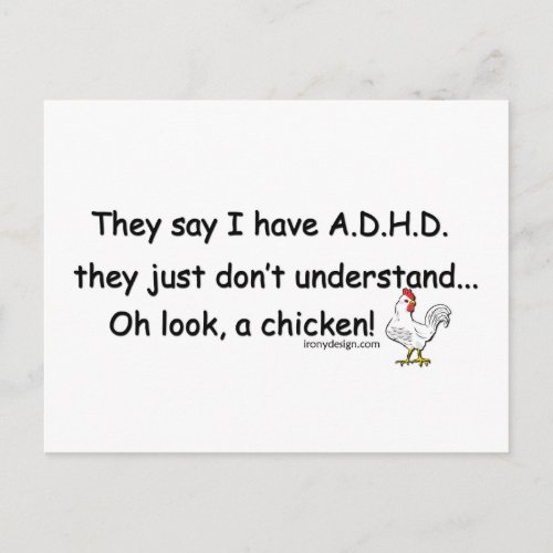 ADHD Chicken Humor Saying Postcard