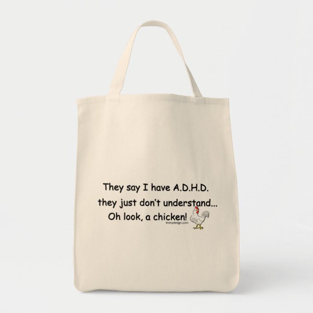 ADHD Chicken Humor Tote Bag (Front)