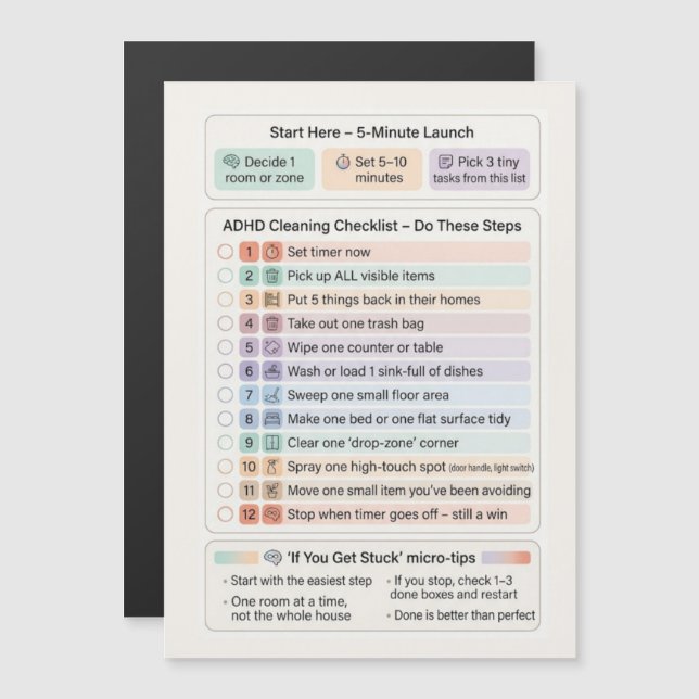ADHD Cleaning Routine Checklist Magnetic (Front/Back)