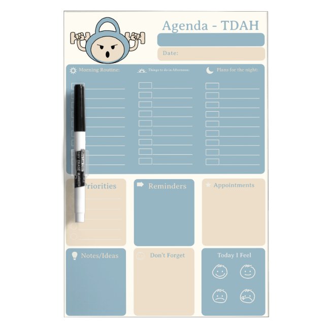  ADHD Daily Agenda ADHD/Neurodivergent Stationery Dry Erase Board (Front)